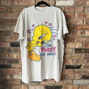 Vintage Tweety Im Tweet On You XL Gray Oversized Pajama Shirt 90's T-Shirts